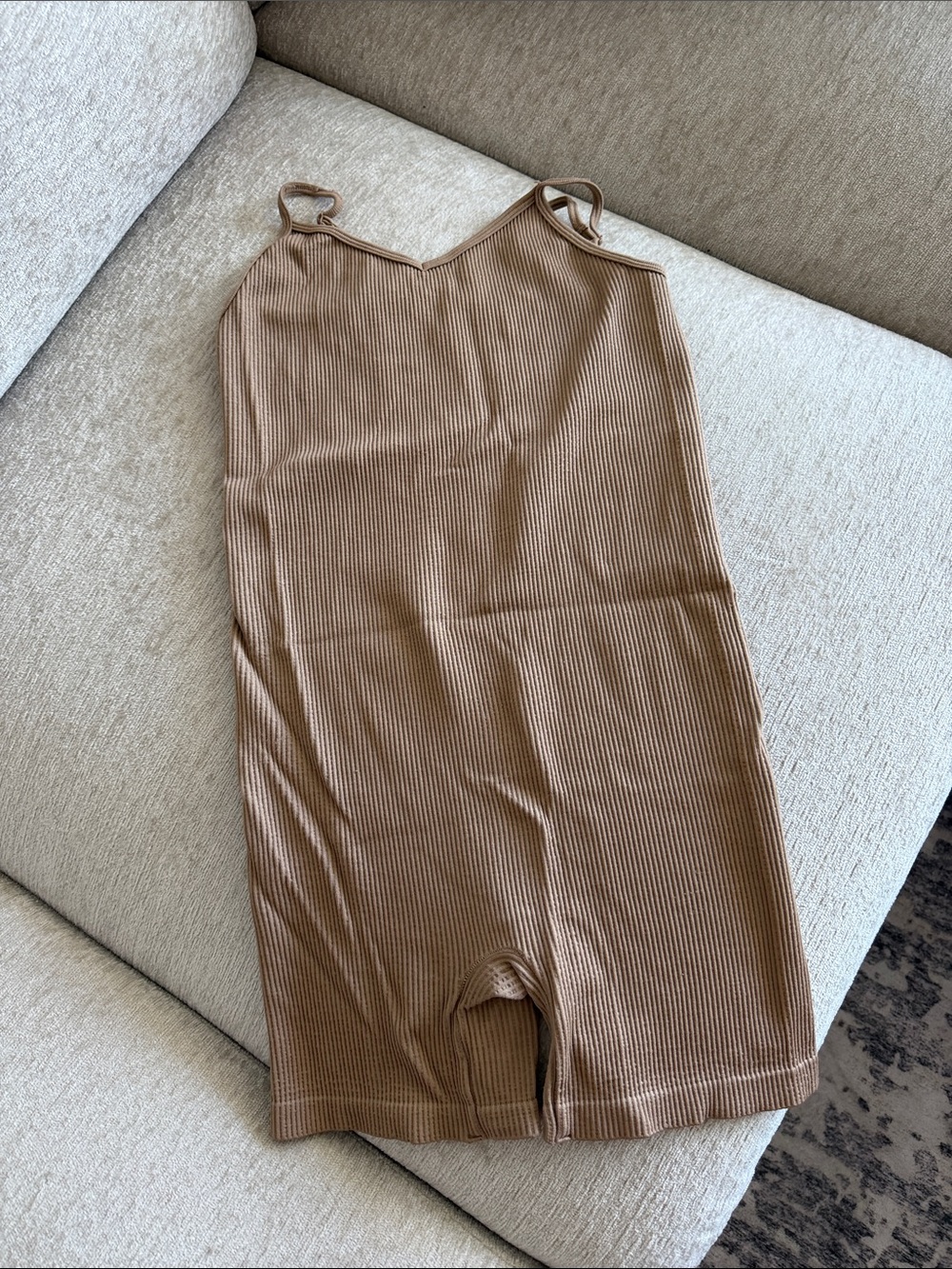 Ribbed Camel Brown Sleeveless Romper